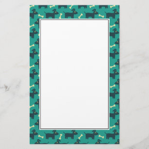Cute Dog Pattern with Bone on Green Background Stationery