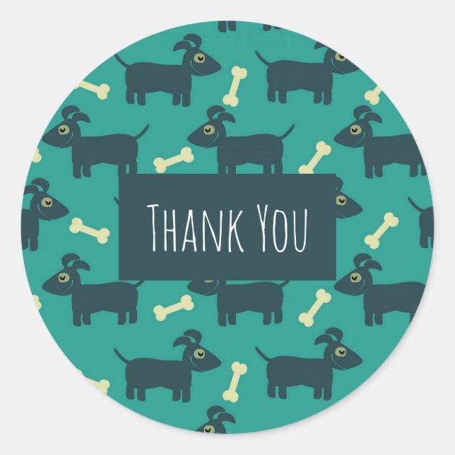 Cute Dog Pattern with Bone Thank You Classic Round Sticker (Front)