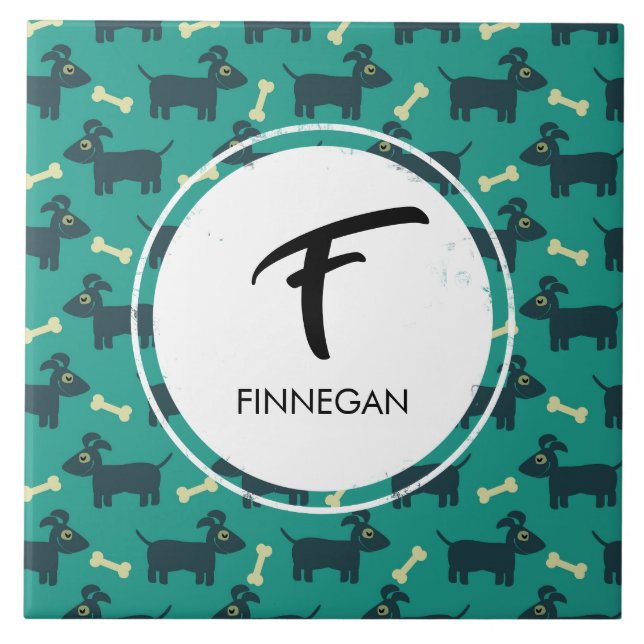 Cute Dog Pattern with Floppy Ears & Bone Custom Tile (Front)