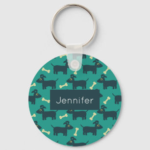 Cute Dog Pattern with Floppy Ears & Bone Keychain