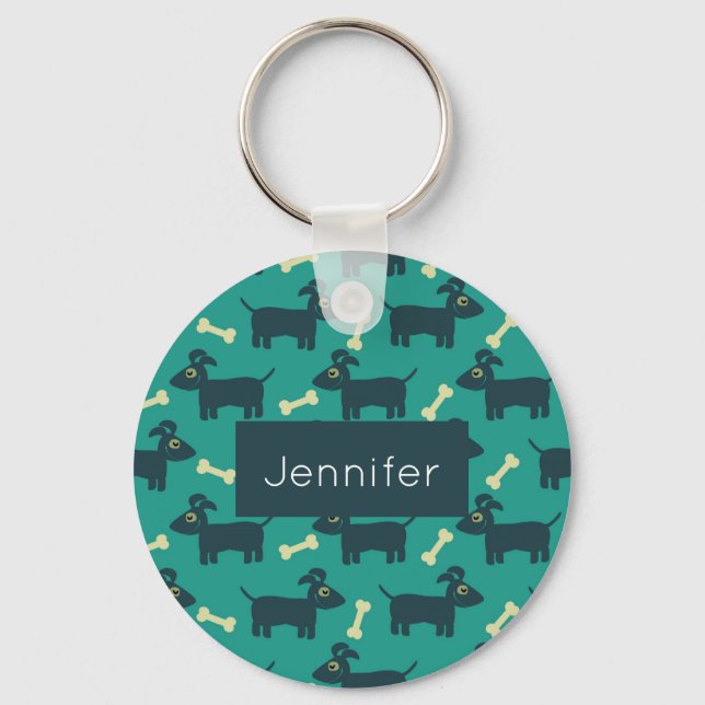 Cute Dog Pattern with Floppy Ears & Bone Keychain (Front)