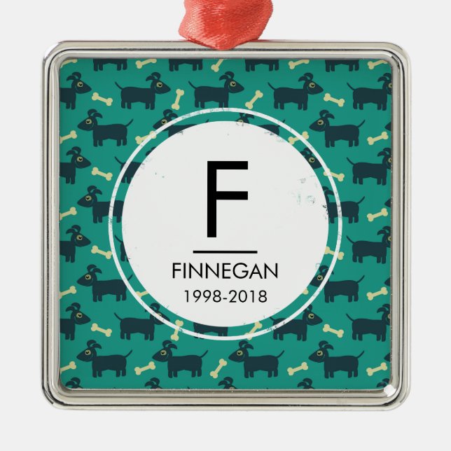 Cute Dog Pattern with Floppy Ears & Bone Metal Ornament (Front)