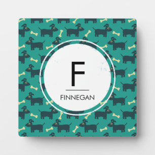 Cute Dog Pattern with Floppy Ears & Bone Monogram Plaque