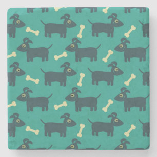 Cute Dog Pattern with Floppy Ears & Bone Stone Coaster