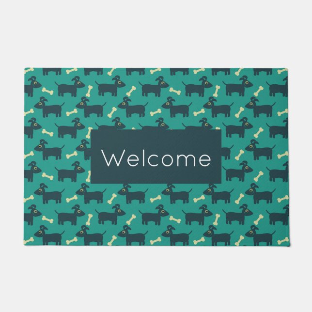 Cute Dog Pattern with Floppy Ears & Bone Welcome Doormat (Front)