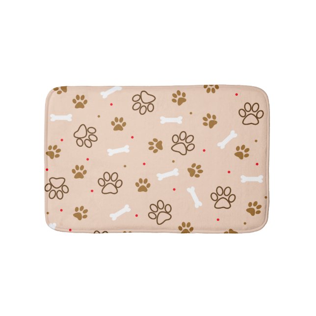 Cute dog pattern with paws bones tiny polka dots bath mat (Front)