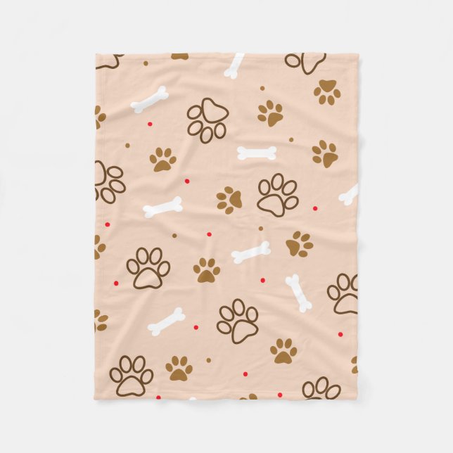 Cute dog pattern with paws bones tiny polka dots fleece blanket (Front)