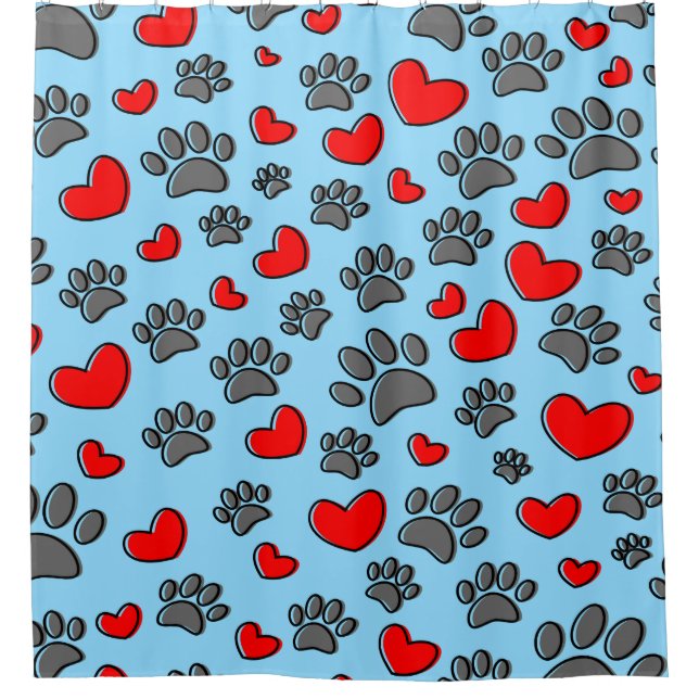 Cute Dog Paw And Red Hearts Pattern On Blue (Front)