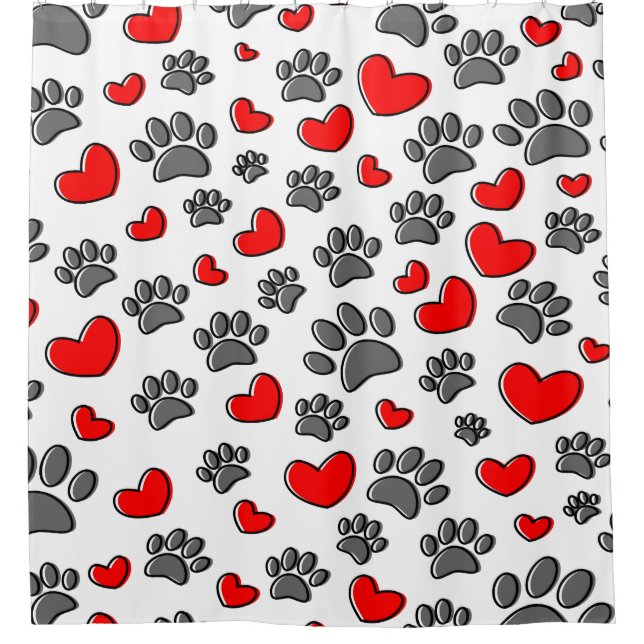 Cute Dog Paw And Red Hearts Pattern On White (Front)