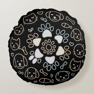 Cute Dog Paw Mandala Round Pillow