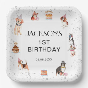 Cute Dog Paw-Party Birthday Square Paper Plate