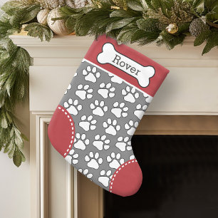 Cute Dog Paw Print Pattern Custom Pet Name Small Christmas Stocking