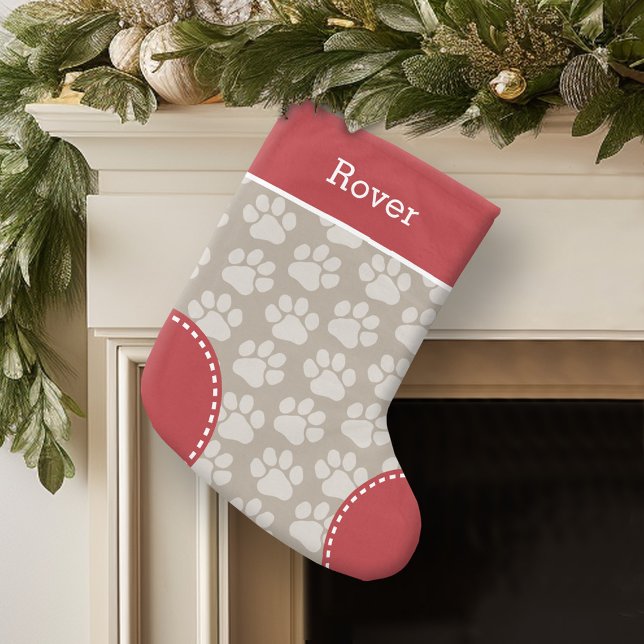 Cute Dog Paw Print Pattern Custom Pet Name Small Christmas Stocking (Personalized Christmas Stocking)