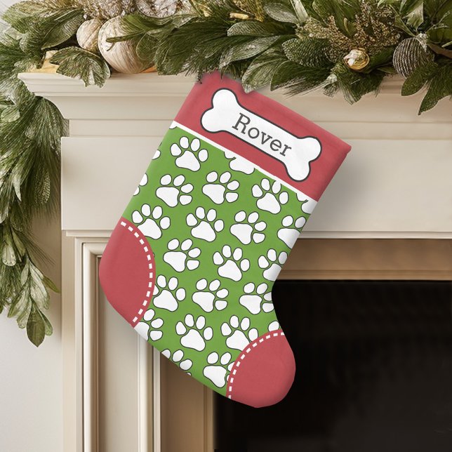 Cute Dog Paw Print Pattern Custom Pet Name Small Christmas Stocking (Personalized Christmas Stocking)