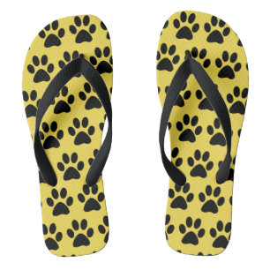 Cute Dog Paw Print Pattern Stylish Yellow Black Flip Flops