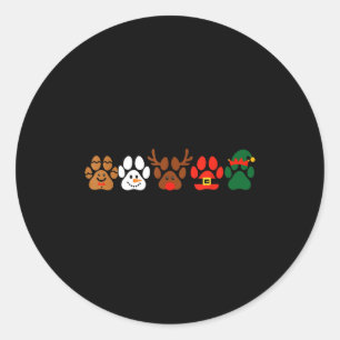 Cute Dog Paw Print Santa Elf Christmas Character H Classic Round Sticker