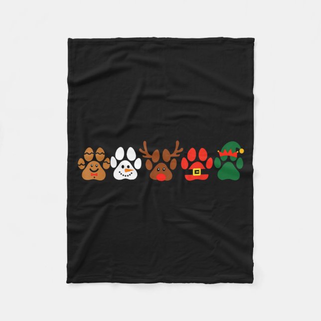 Cute Dog Paw Print Santa Elf Christmas Character H Fleece Blanket (Front)