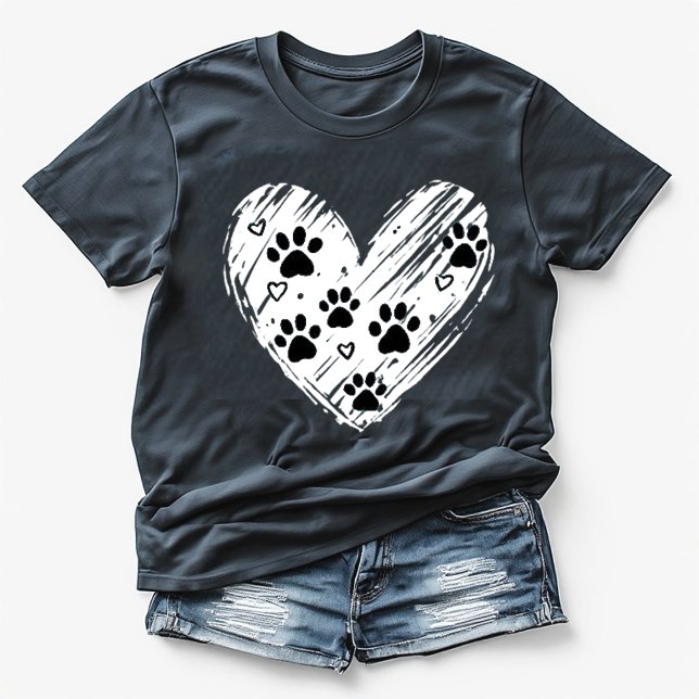 Cute Dog Paw Prints Brushstroke Heart Black  T-Shirt (Creator Uploaded)