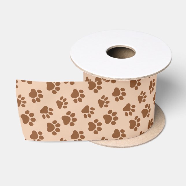 Cute Dog Paw Prints for Dog Lovers V07 BROWN Paws Satin Ribbon (Spool)