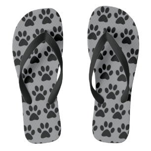 Cute Dog Paw Prints Pattern Black Grey Stylish Flip Flops