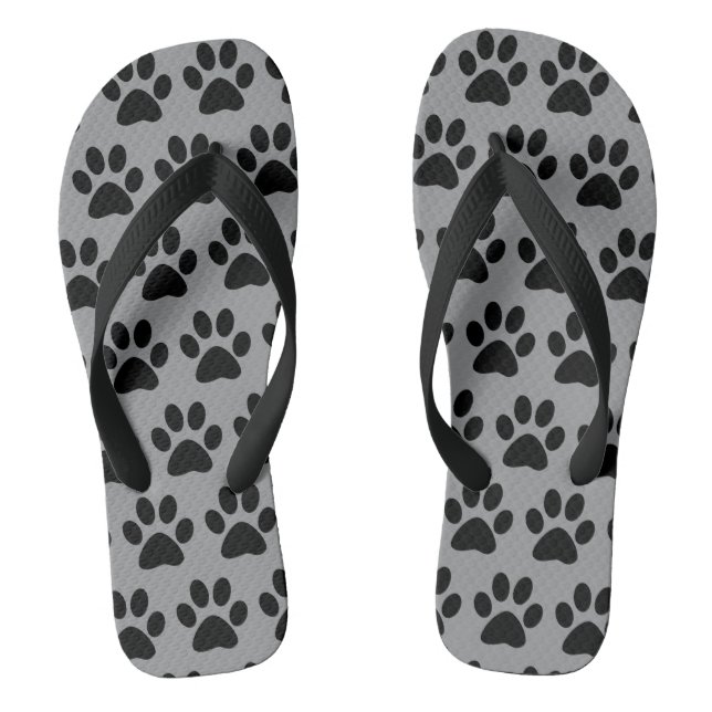 Cute Dog Paw Prints Pattern Black Grey Stylish Flip Flops (Footbed)