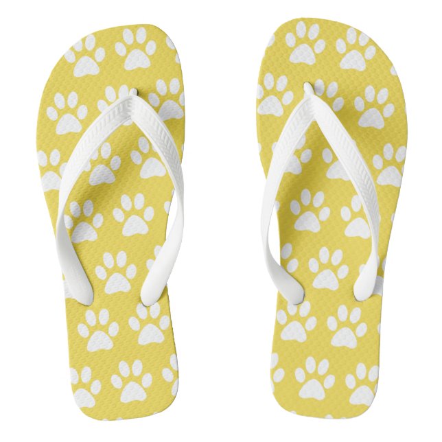 Cute Dog Paw Prints Pattern Yellow Summer Beach Flip Flops (Footbed)
