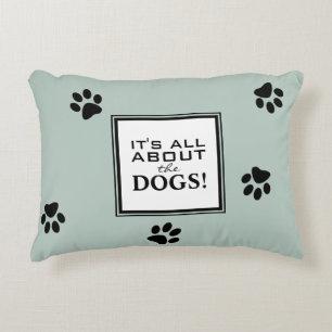 Cute Dog Paw Typography Dog Lover's Green Accent Pillow