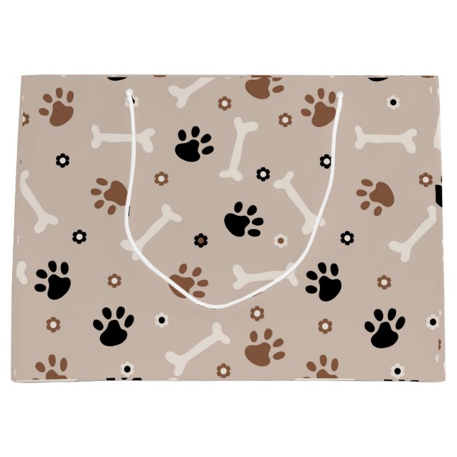 Cute dog paws and bones pattern Wrapping Paper Large Gift Bag (Front)