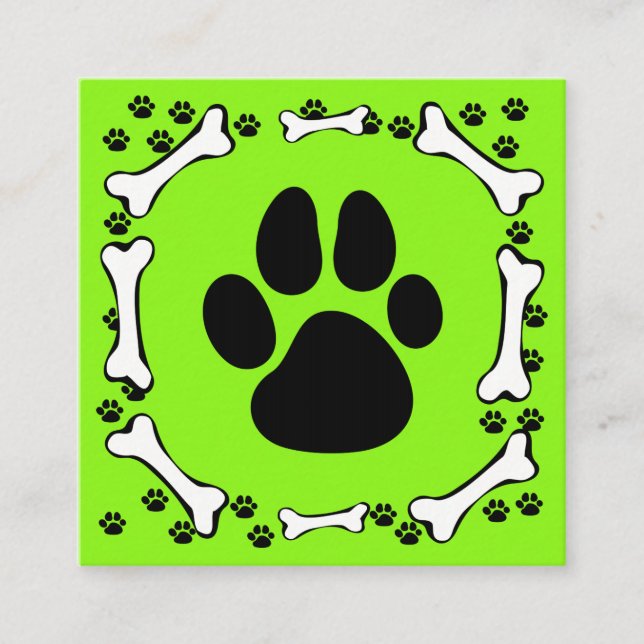 Cute Dog Paws and Bones Pet Service Square Business Card (Front)