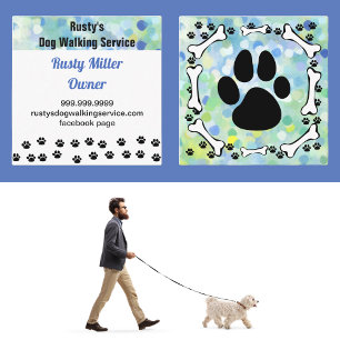 Cute Dog Paws and Bones Pet Service Watercolor Square Business Card