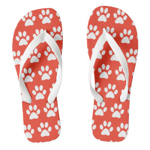 Cute Dog Paws Paw Prints Pattern Beach Red Beach Flip Flops