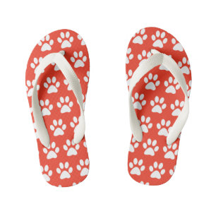 Cute Dog Paws Paw Prints Pattern Red Beach Summer Kid's Flip Flops