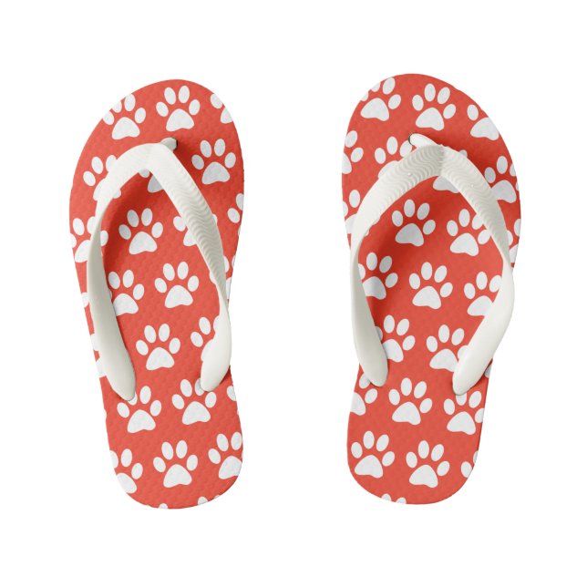 Cute Dog Paws Paw Prints Pattern Red Beach Summer Kid's Flip Flops (Footbed)