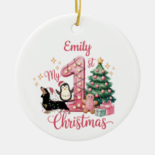 Cute Dog Peguin My First Christmas Ceramic Ornament