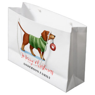 Cute Dog Personalized Christmas Large Gift Bag