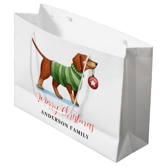 Cute Dog Personalized Christmas  Large Gift Bag (Front Angled)