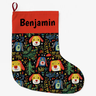 Cute Dog Personalized Large Christmas Stocking