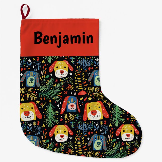 Cute Dog Personalized Large Christmas Stocking (Front)