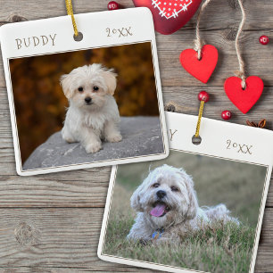 Cute Dog Pet 2 Photos Christmas Ceramic Ornament