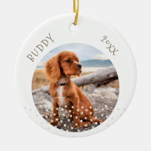 Cute Dog Pet 2 Photos Star Pattern Christmas Ceramic Ornament