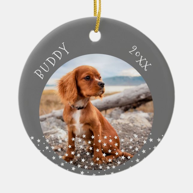 Cute Dog Pet 2 Photos Star Pattern Christmas Ceramic Ornament (Front)