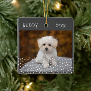 Cute Dog Pet 2 Photos Star Pattern Christmas Ceramic Ornament