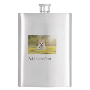 Cute dog pet add name text editable dog mom dad gi hip flask