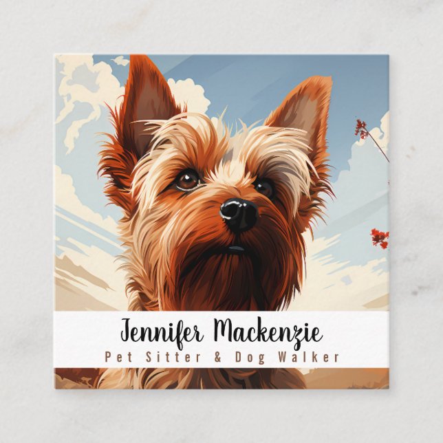 Cute Dog Pet Sitter and Dog Walker Square Business Card (Front)