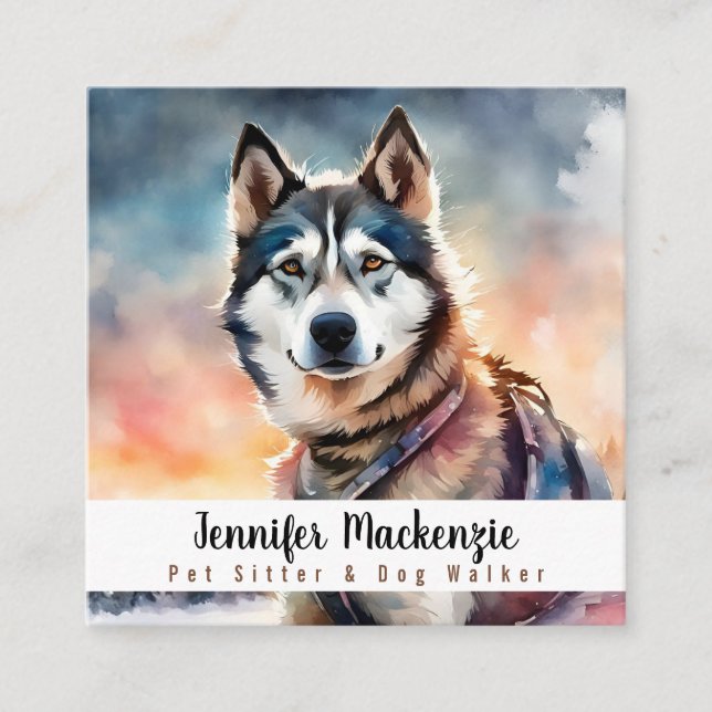 Cute Dog Pet Sitter and Dog Walker Square Business Card (Front)