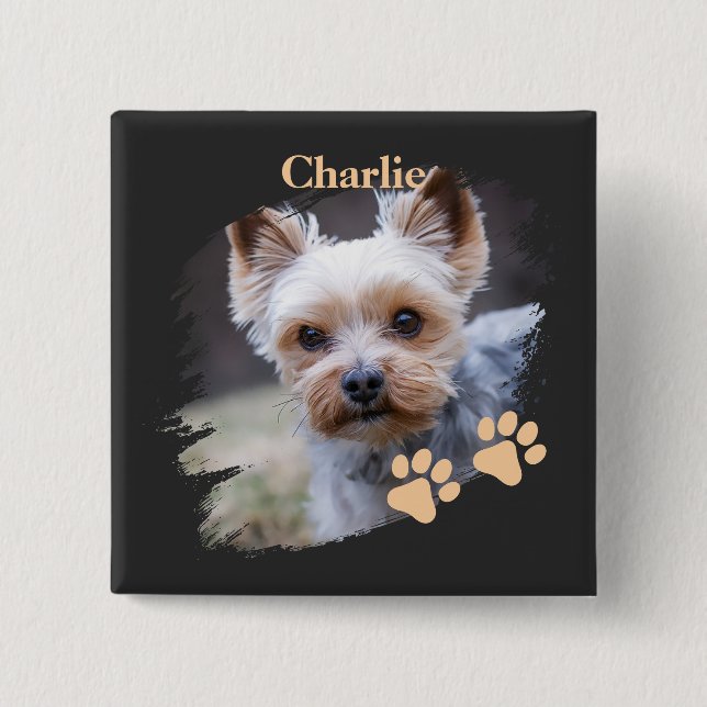 Cute dog pet with customized name 2 inch square button (Front)