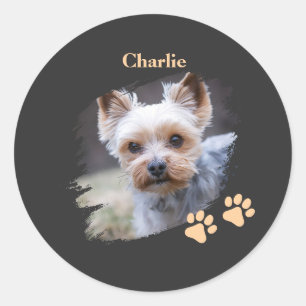 Cute dog pet with customized name classic round sticker