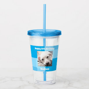 Cute Dog Photo 5th Birthday Blue Acrylic Tumbler