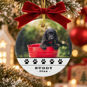 Cute Dog Photo Black Paws Holiday Keepsake Ceramic Ornament