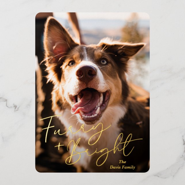 Cute Dog Photo Modern Christmas Foil Holiday Card (Front)